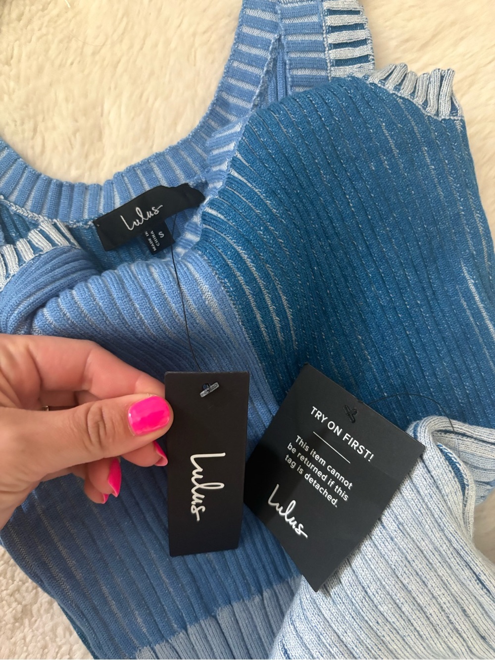Lulus Radiant Personality Blue Color Block Ribbed Knit Midi Dress Size Small NWT - Picture 6 of 10